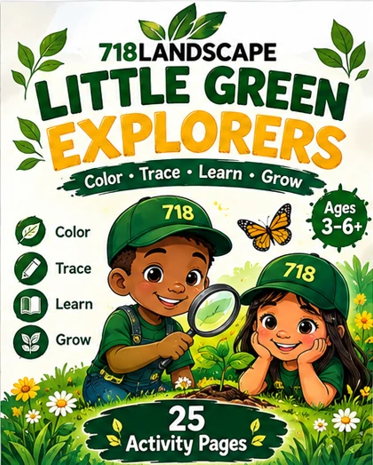 Book 2 cover: Little Green Explorers β a boy studying a young sprout through a magnifying glass while a girl watches and a monarch butterfly floats nearby.